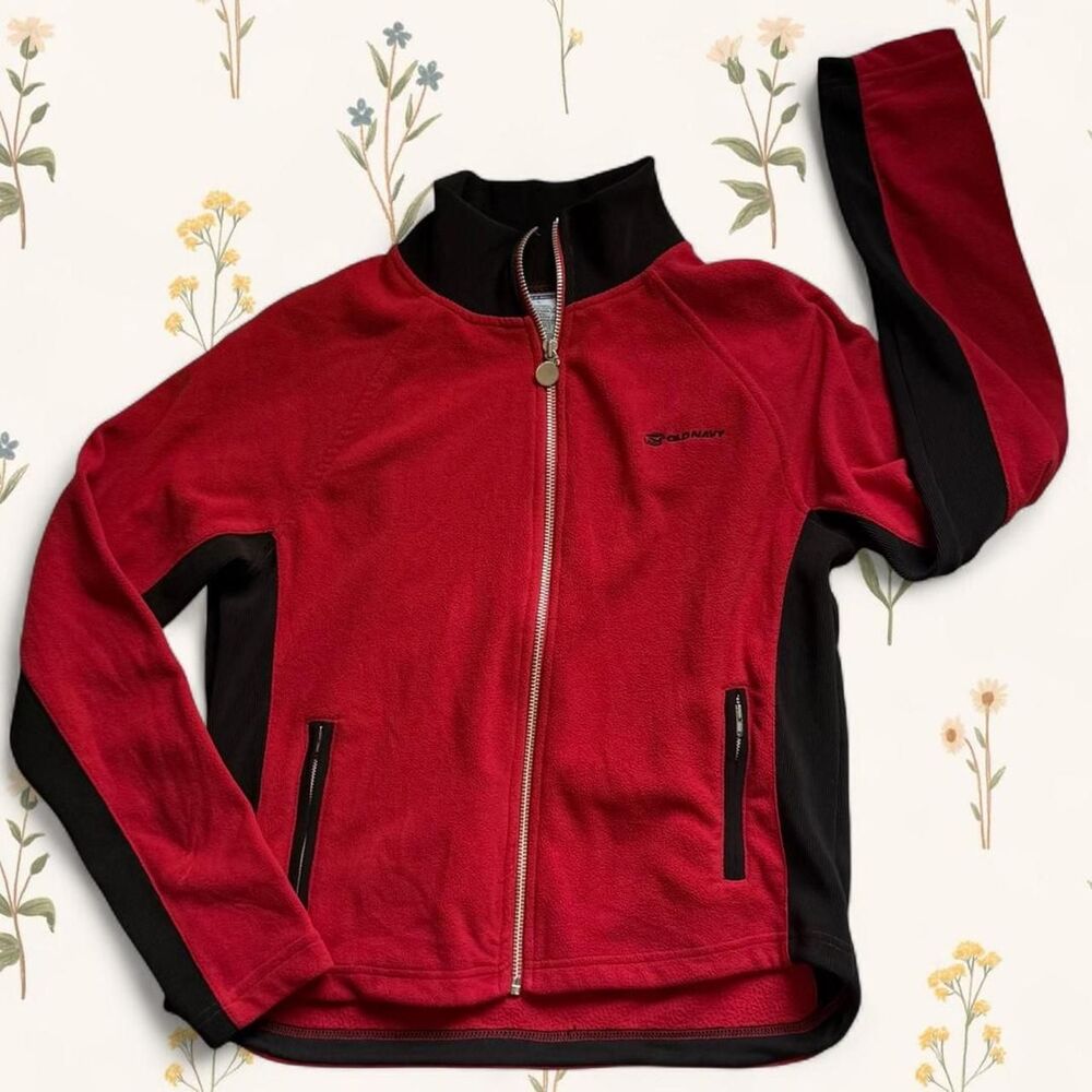 Vintage Y2K Old Navy Red & Black Fleece Track Jacket - Size L